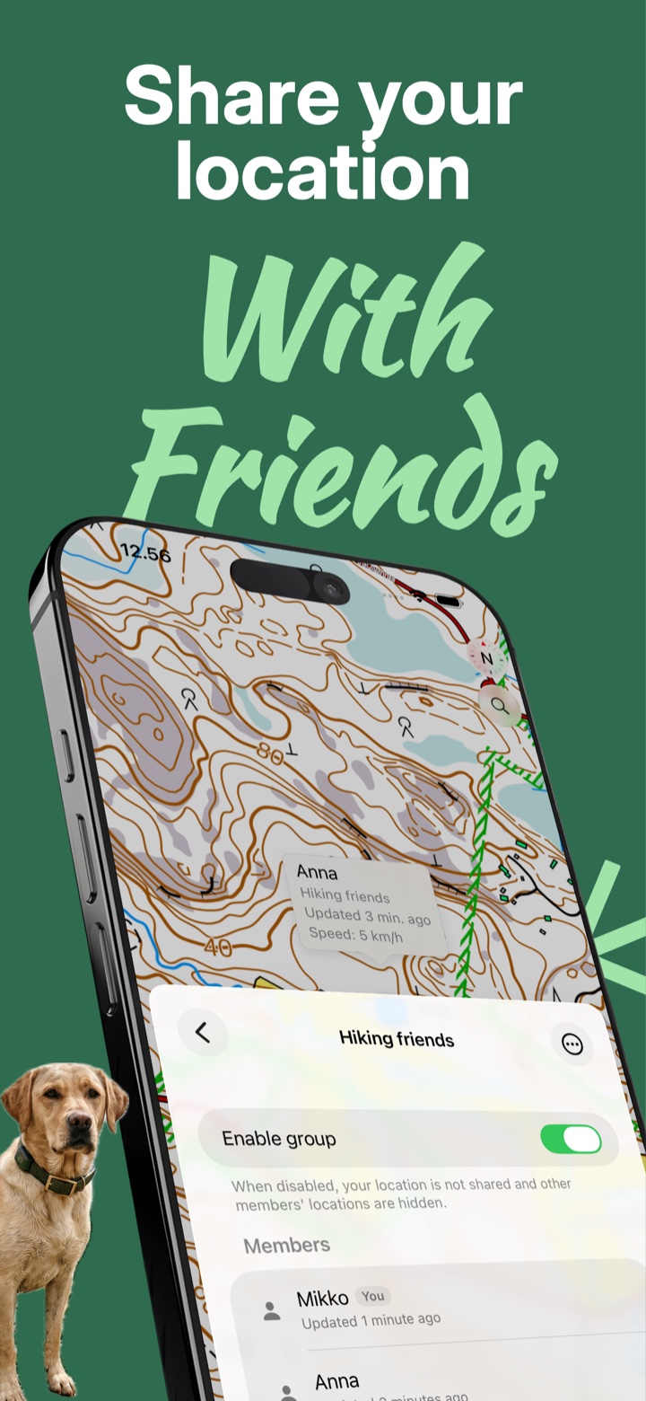 Lokimaps location sharing group screen for hiking friends