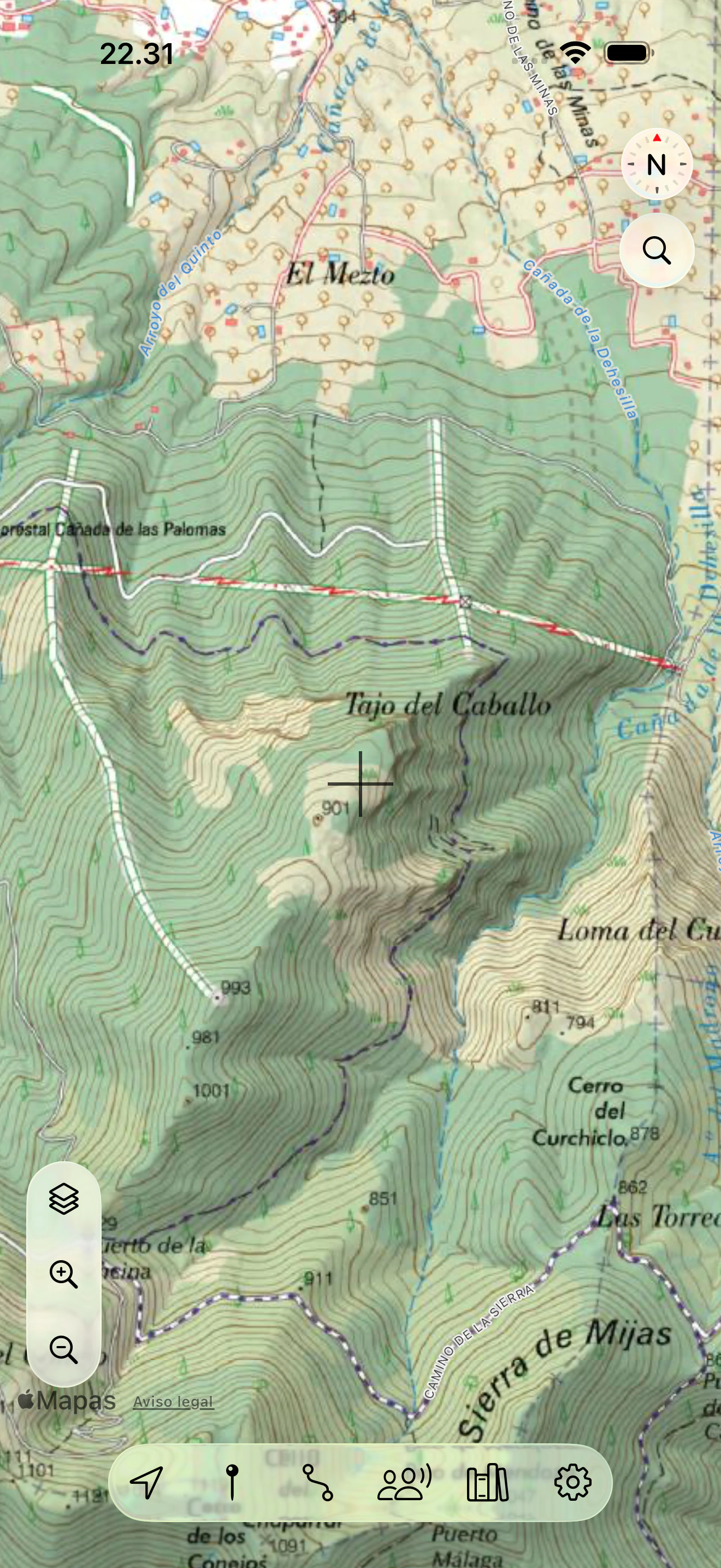 Detailed contour lines on Spain’s official topographic map around Tajo del Caballo in Lokimaps