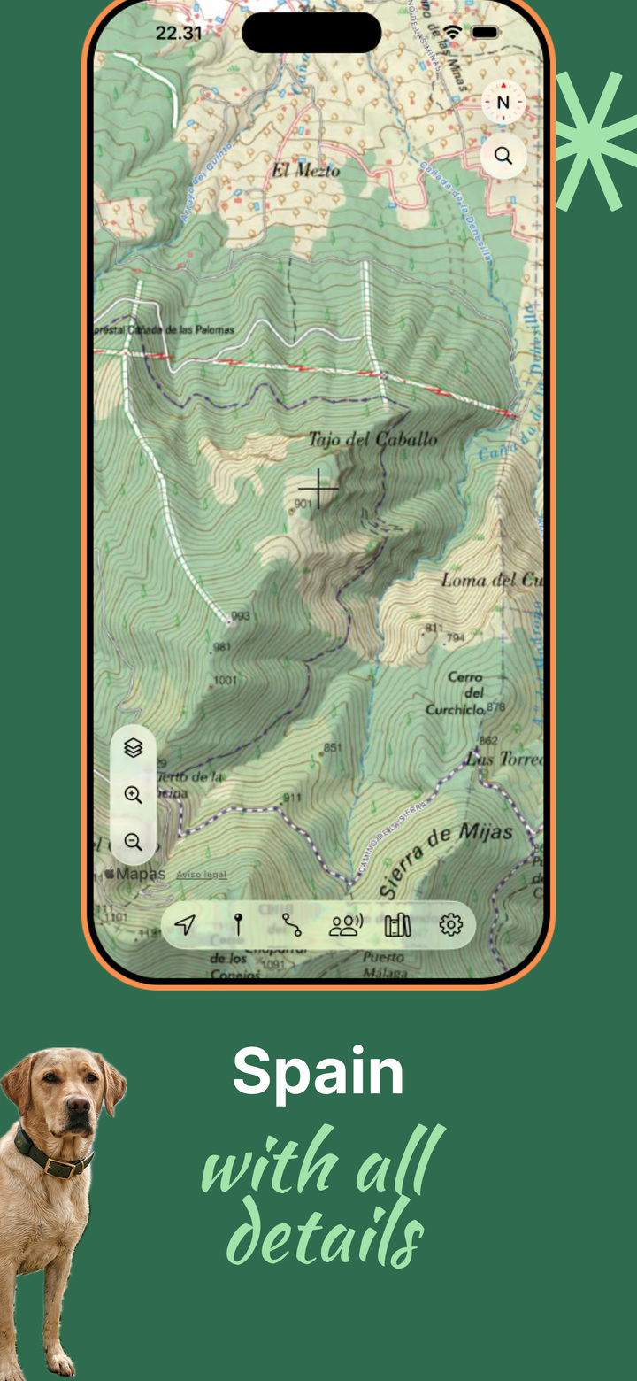 Lokimaps showing Spain’s official topographic map around Tajo del Caballo in Sierra de Mijas